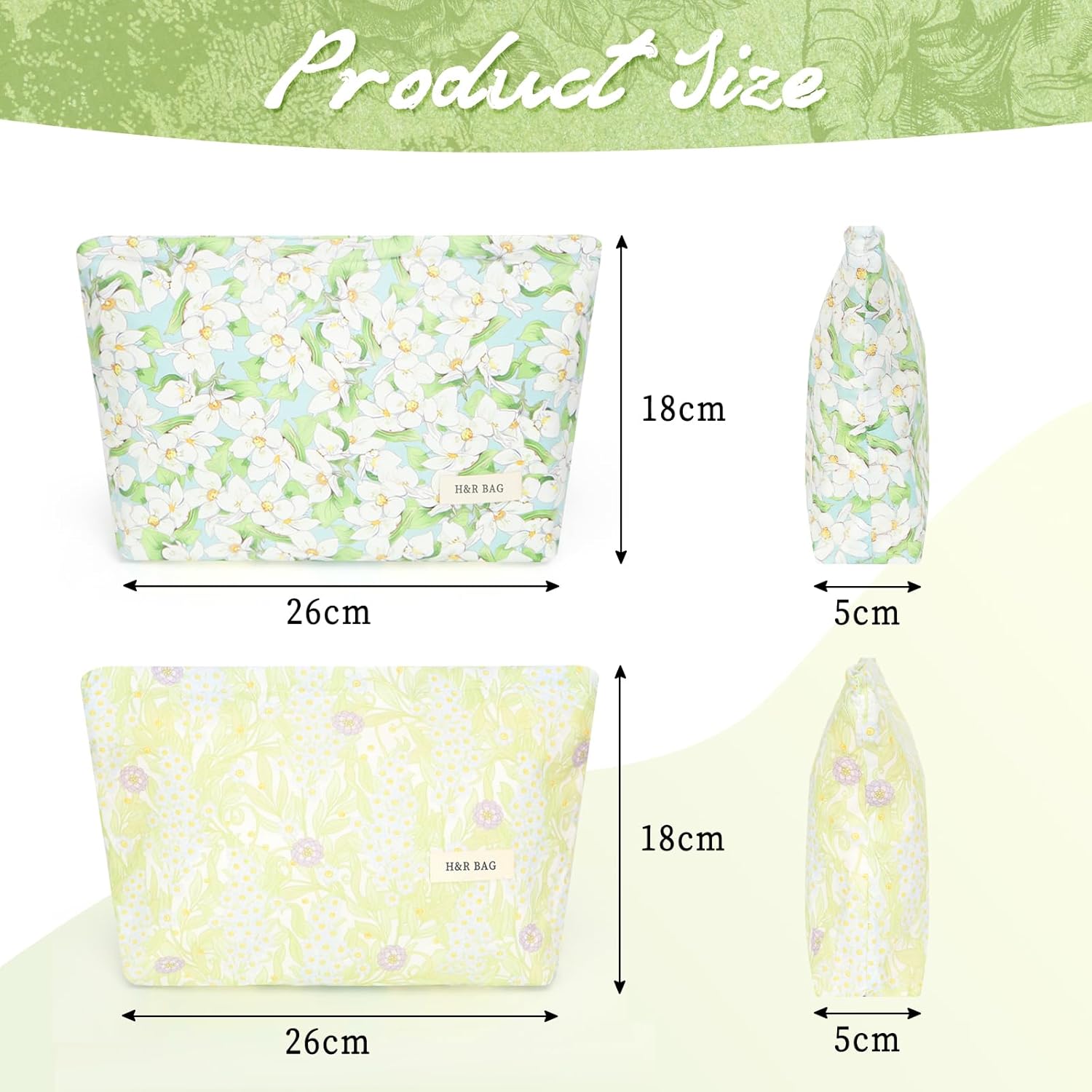 Pack of 2 Small Cosmetic Bags for Handbags, Women's Makeup Bag, Cosmetic Bag for Travel and Everyday Use, Portable Makeup Bag for On the Go, Colourful, Natural pattern