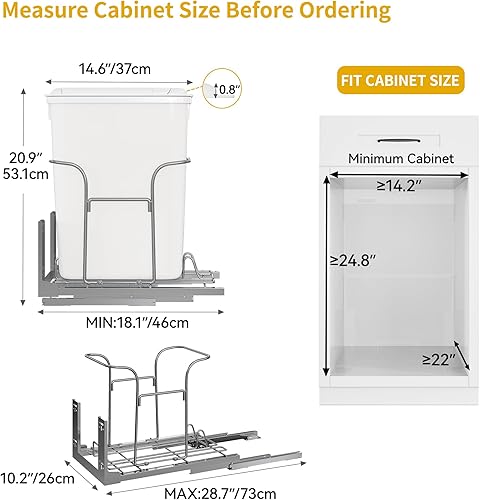 Miniatura 3 de Bote de basura extraíble de 34 cuartos de galón con cierre suave y tapa para gabinetes de 14.2 pulgadas de ancho x 22 pulgadas de profundidad x 24.8