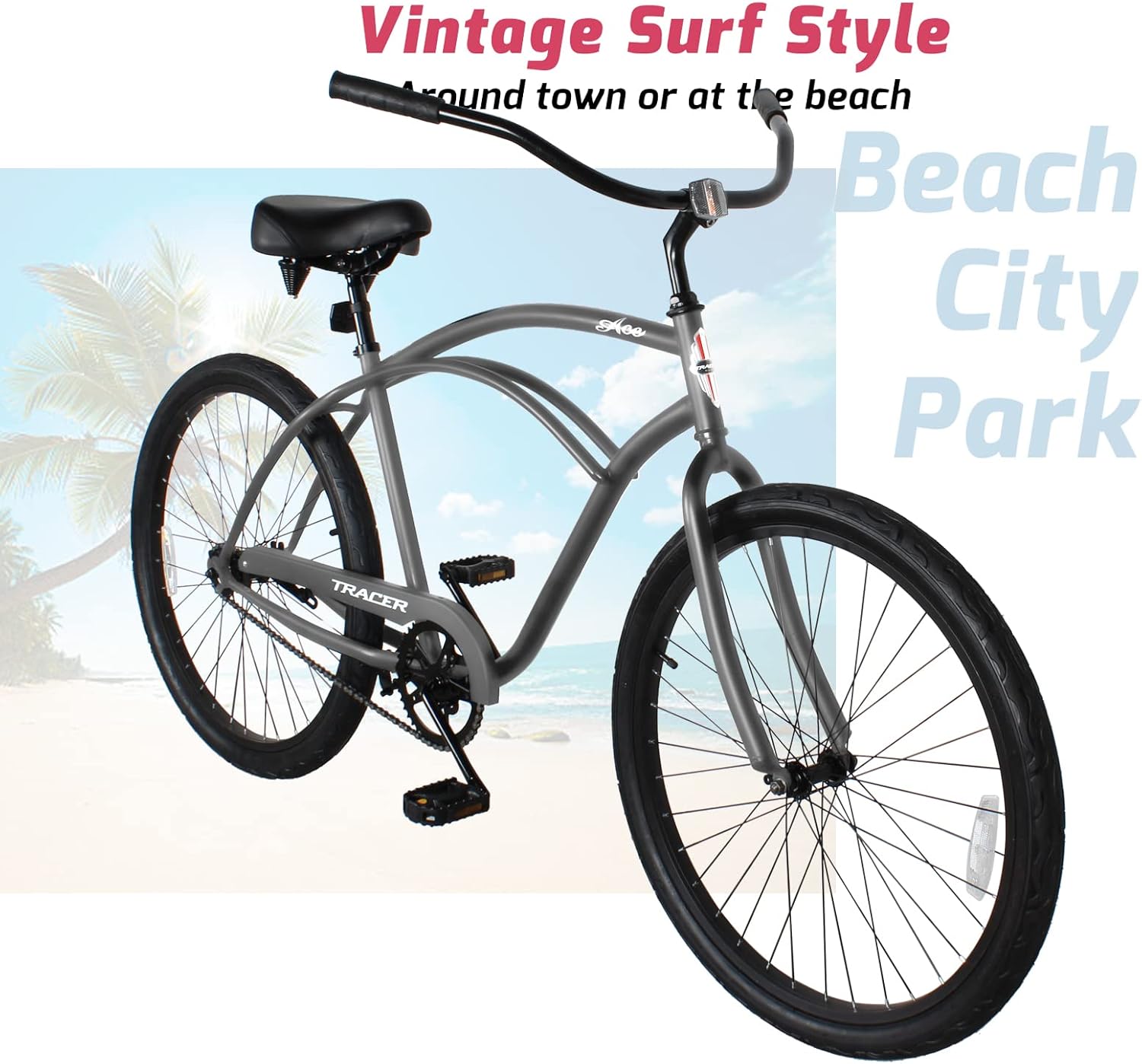 Tracer ACE 26in Single Speed Beach Cruiser Bike with Coaster Brake for Mens and Womens -Multiple Colors