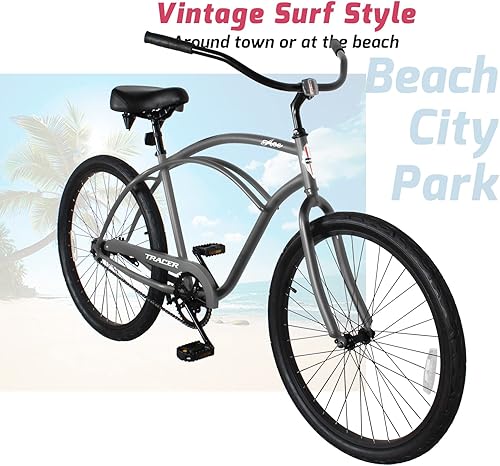 Miniatura 26 de Tracer ACE - Bicicleta crucero de playa de una sola velocidad de 26 pulgadas con freno de posavasos para hombres y mujeres, varios colores verde