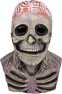 Pigmiss Skull Mask Full Head Scary Bare Brain Creepy Skeleton Mask Headgear Realistic Horror Masks Halloween Cosplay Party Latex Props (yellow)