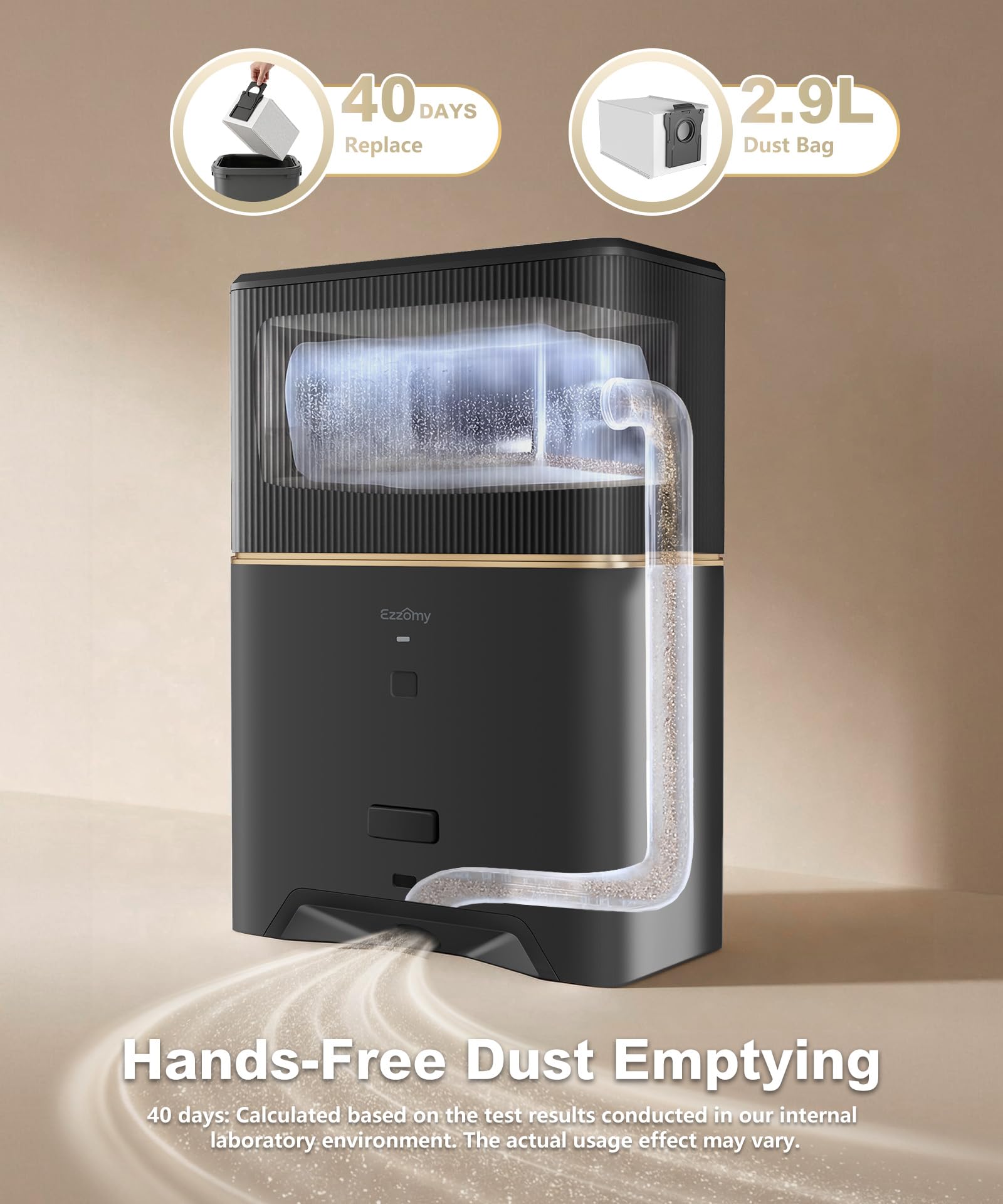 Touchless Vacuum Automatic Dustpan, Bagged Design with Replaceable Dust Bags, Up to 3-Month No Cleaning, 26,000Pa Powerful Suction, One-Touch Auto & Manual Mode for Pet Hair Kitchen & Salon - 3