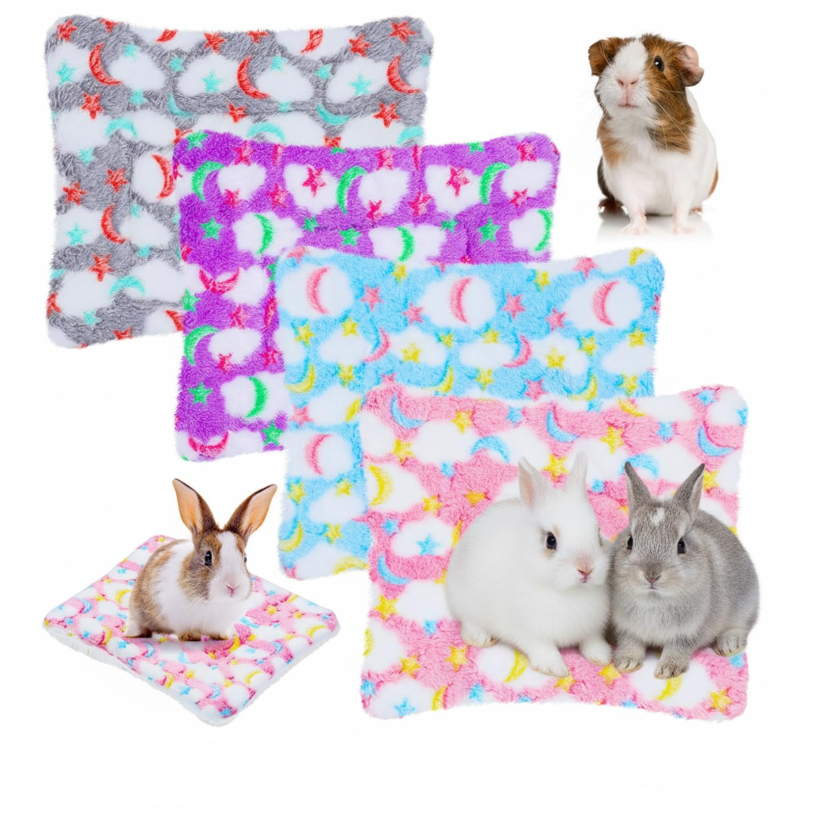 Jetec 4 Pieces Rabbit Bunny Bed 10 x 11 Inch Guinea Pig Mats Plush Bunny Pad Mats Small Animal Dog Cat Bed Dog Hamster Pad