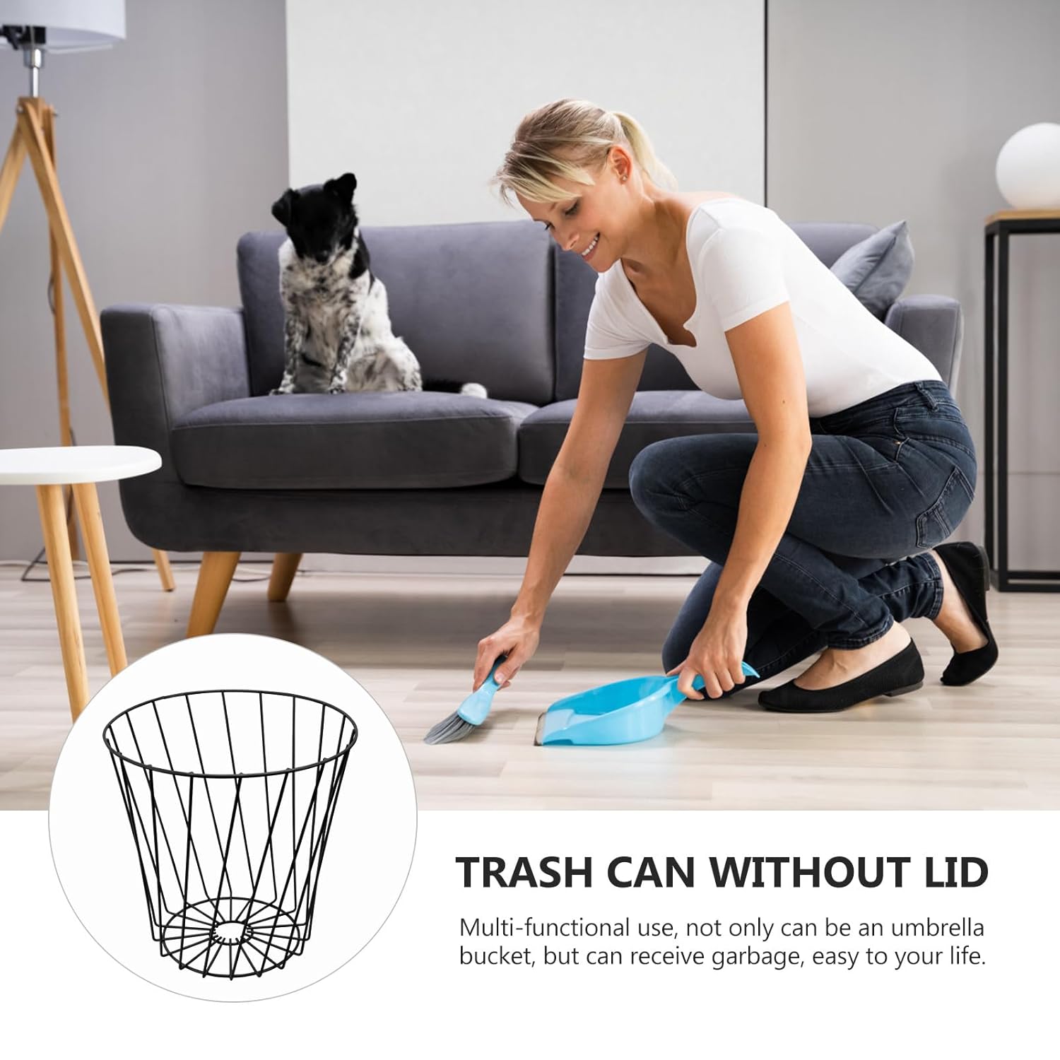 Lurrose Metal Garbage Storage Bin and Hollow-Out Trash Can, High Capacity Uncovered Metal Bucket for Bathroom, Office, and Home Waste Organization, Black