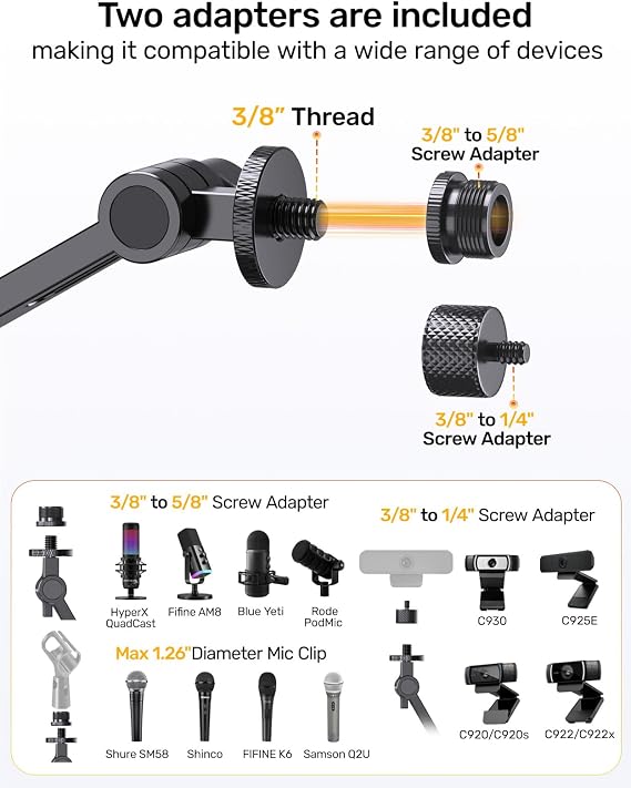 Desktop Heavy Duty Mic Arm Stand with Silent Mute Knob for Shure SM7B