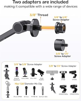 Desktop Heavy Duty Mic Arm Stand with Silent Mute Knob for Shure SM7B