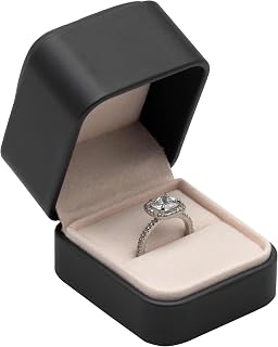 PU Leather Single Ring Box Holder Case with Soft Velvet Lining | for Engagement Proposal Wedding Jewelry Storage Gift (Black)