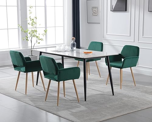 Miniatura 9 de KCC Sillas pequeñas y modernas con brazos de comedor, 1 pieza, asiento lateral tapizado de terciopelo de mediados de siglo, para invitados con patas