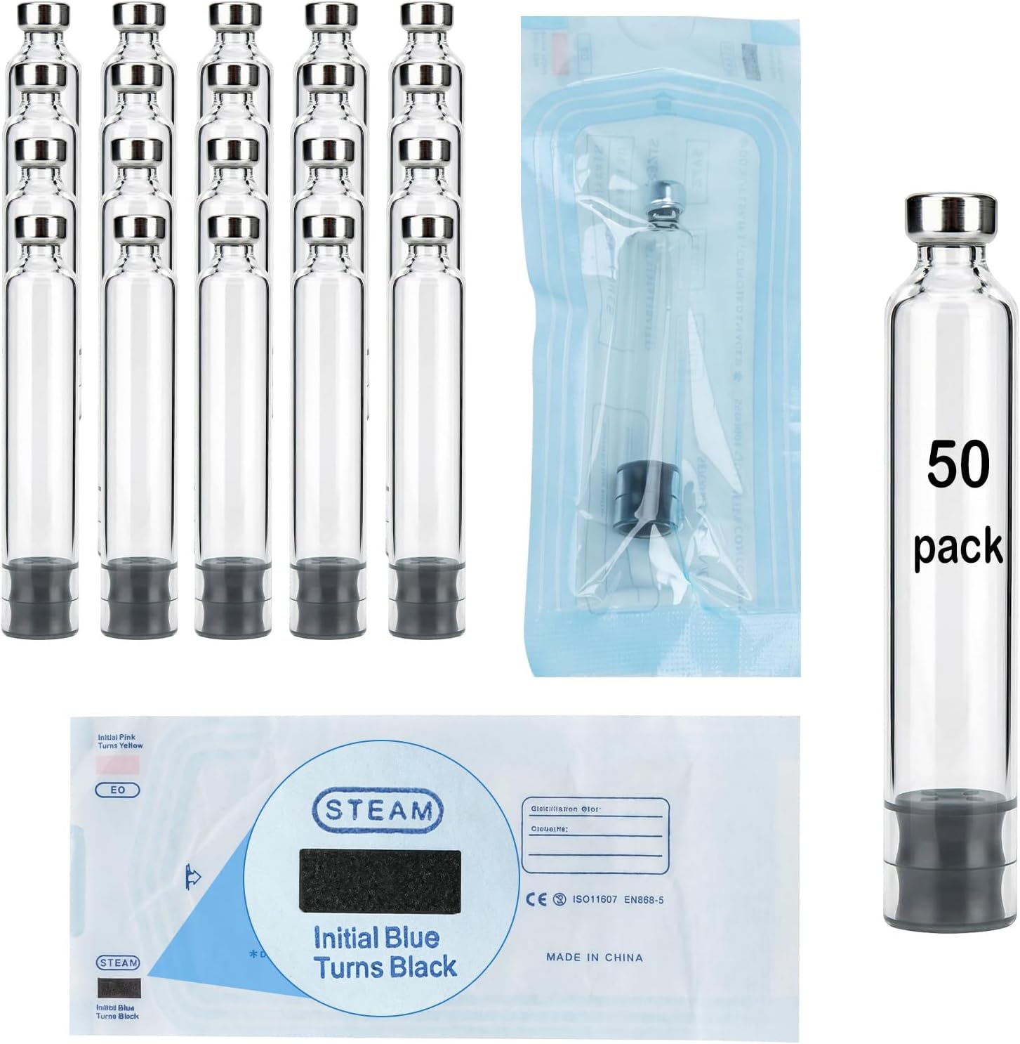 3ml Pen Cartridge for V1 & V2 Pen Cartridges (50 Pack) | Peptide Supplies for Insulin Pen, Individually Sterilized Packaged, Sealed Leak-Proof Design, Lightweight & Portable