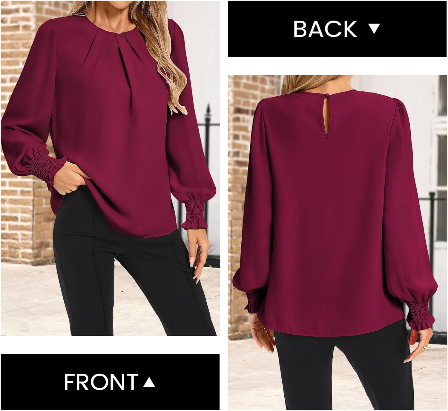 Kate Kasin Womens Dressy Business Casual Tops, Pleated Long Sleeve Shirts, Office Work Blouses - Image 2