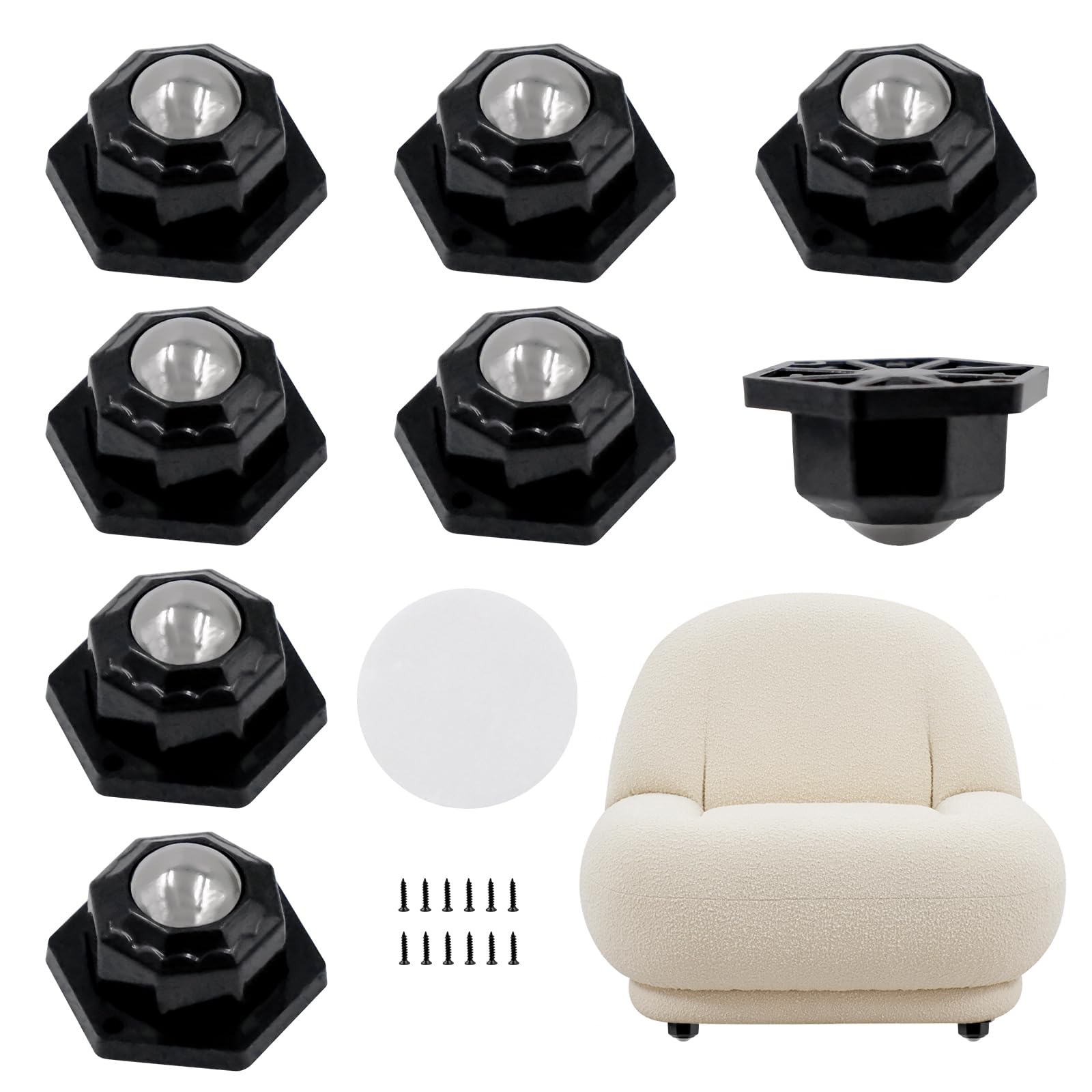 Zatixbu 8Pcs Castor Wheels, 360° Swivel Wheels for Furniture with Mounting Holes, Strong Self-Adhesive Castors for Chair Table Sofa Trash Can Storage Box (Black)