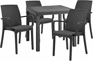 Set Giardino Sicignano - 6 Sedie + Tavolo Rettangolare 150x90 Cm In Rattan Polipropilene | Impilabile, UV Resistente | Per Esterno/Interno - Foto 12