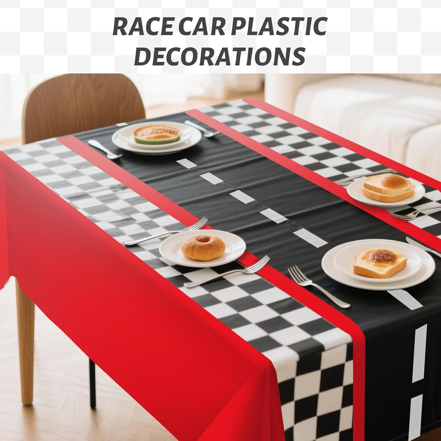 3PCS Racing Car Plastic Tablecloths,Race Car Birthday Party Decorations,Cars Birthday Decorations,Race Car Themed Rectangular Tablecloths,Racetrack Table Runner Table Covers Checkered Car Theme