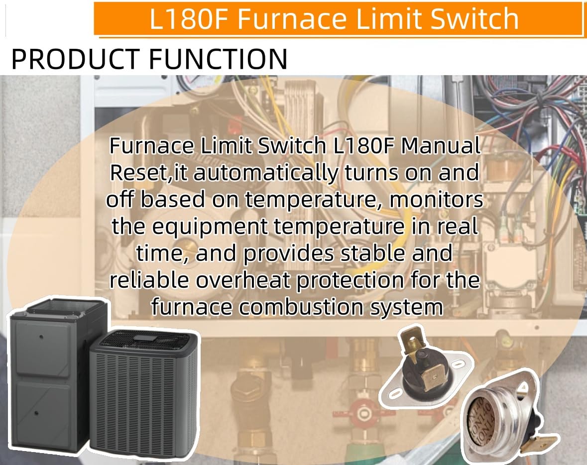 (2 Pack) L180F Furnace Limit Switch Manual Reset fits for Goodman Amana Janitrol -Replace 10123536, 101235-36, L180F