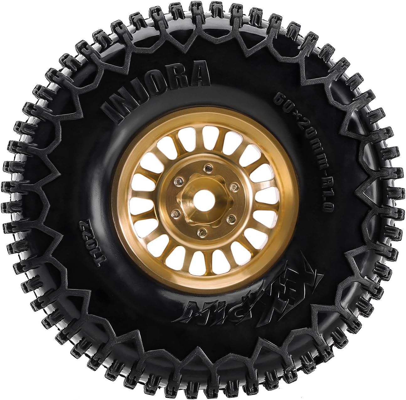 INJORA 1.0 XHX Pin Tires with 1.0 Plus Brass Beadlock Wheels Combo for 1/18 1/24 RC Crawlers Upgrade