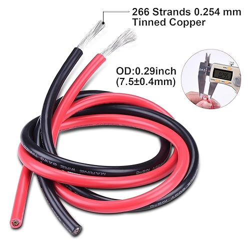 Miniatura 2 de iGreely - Cable eléctrico de cobre estañado de 6 AWG, 10 pies, color negro y rojo de 10 pies, 2 cables trenzados aislados de un solo conductor para