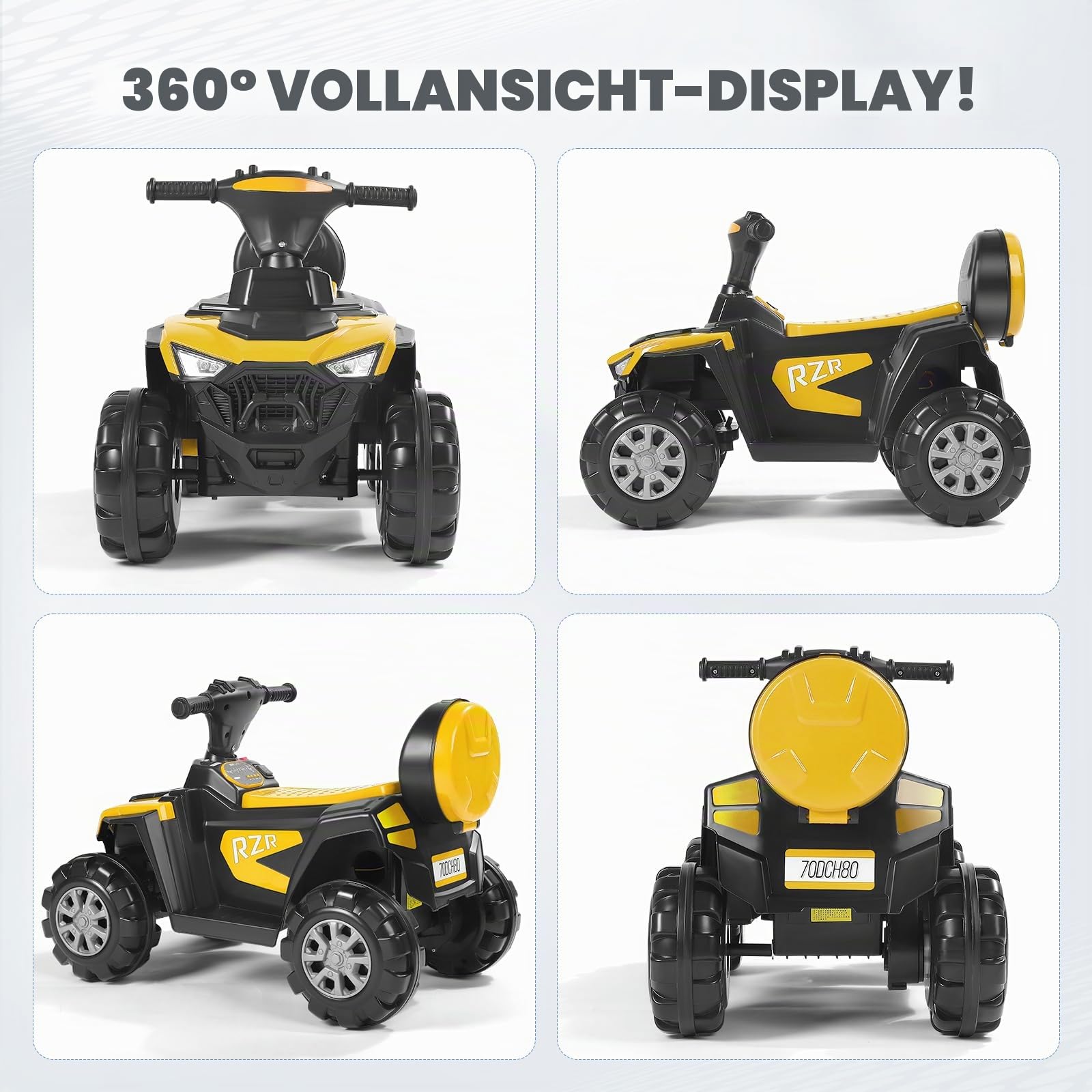Elektrofahrzeuge,Kinder Quad Elektro 6V Kinderquad mit Vorwärts-, Rückwärtsfunktion, Musik, LED-Scheinwerfer,Neu verbesserte Aufbewahrungsbox,Kinderfahrzeug Elektro-Quad für Kinder （Gelb）