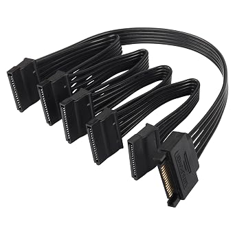 SinLoon SATA Power Splitter Cable - 15Pin Male to 5 Female Power Extension Hard Drive Cable for HDD, SSD and Optical Drives - 23.5cm