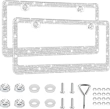 GaRhomxy Bling License Plate Frames for Women, 2 Pack Handcrafted Sparkly Rhinestone Car Accessories, Premium Stainless Steel Frame with 1000+ Faceted Glass Crystals & Free Glitter Caps (White)