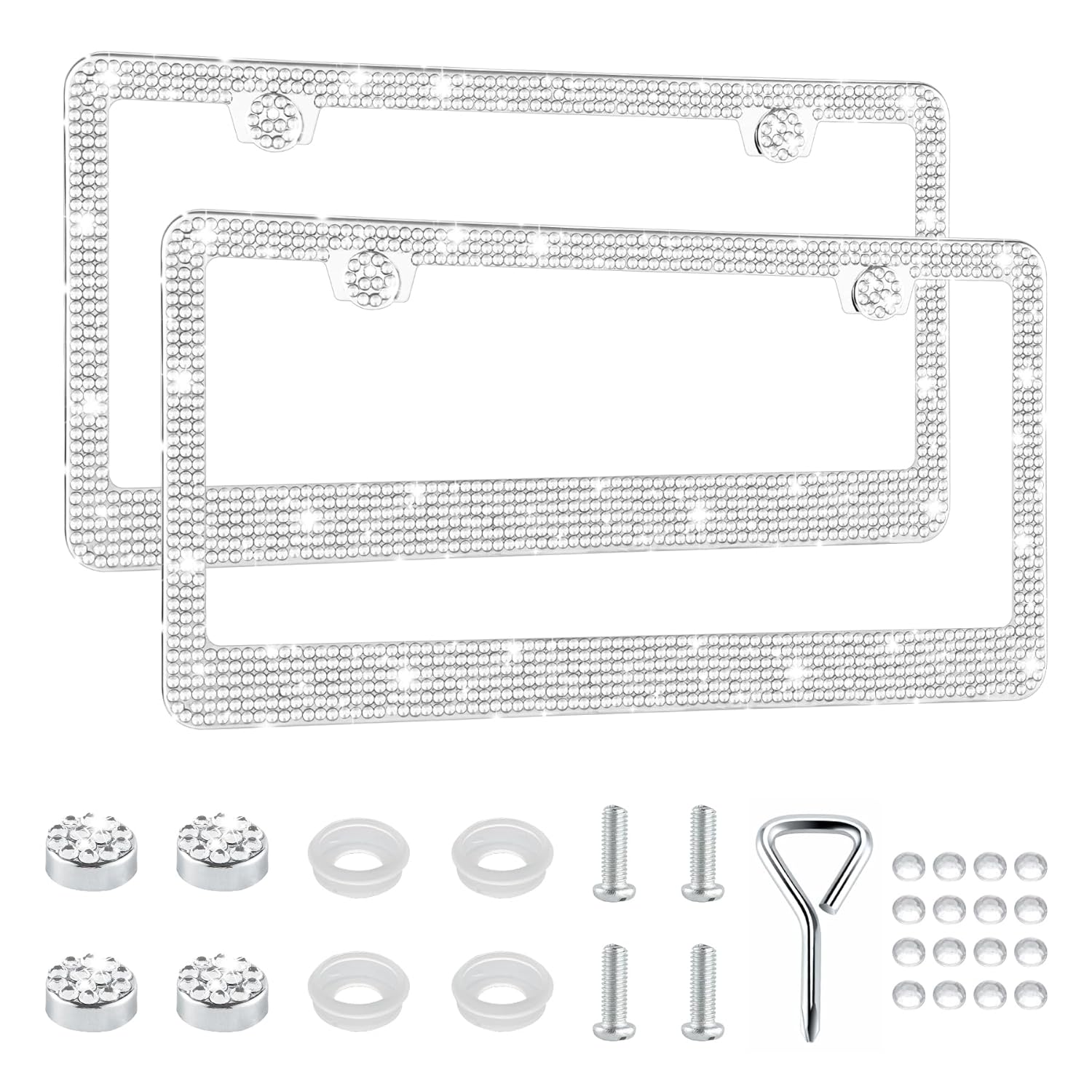 GaRhomxy Bling License Plate Frames for Women 2 Pack Handcrafted Sparkly Rhinestone Car Accessories Premium Stainless Steel Frame