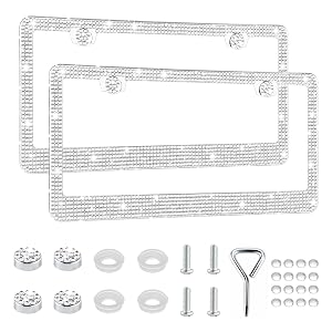 GaRhomxy Bling License Plate Frames for Women 2 Pack Handcrafted Sparkly Rhinestone Car Accessories Premium Stainless Steel Frame