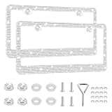 GaRhomxy Bling License Plate Frames for Women, 2 Pack Handcrafted Sparkly Rhinestone Car Accessories, Premium Stainless Steel Frame with 1000+ Faceted Glass Crystals & Free Glitter Caps (White)