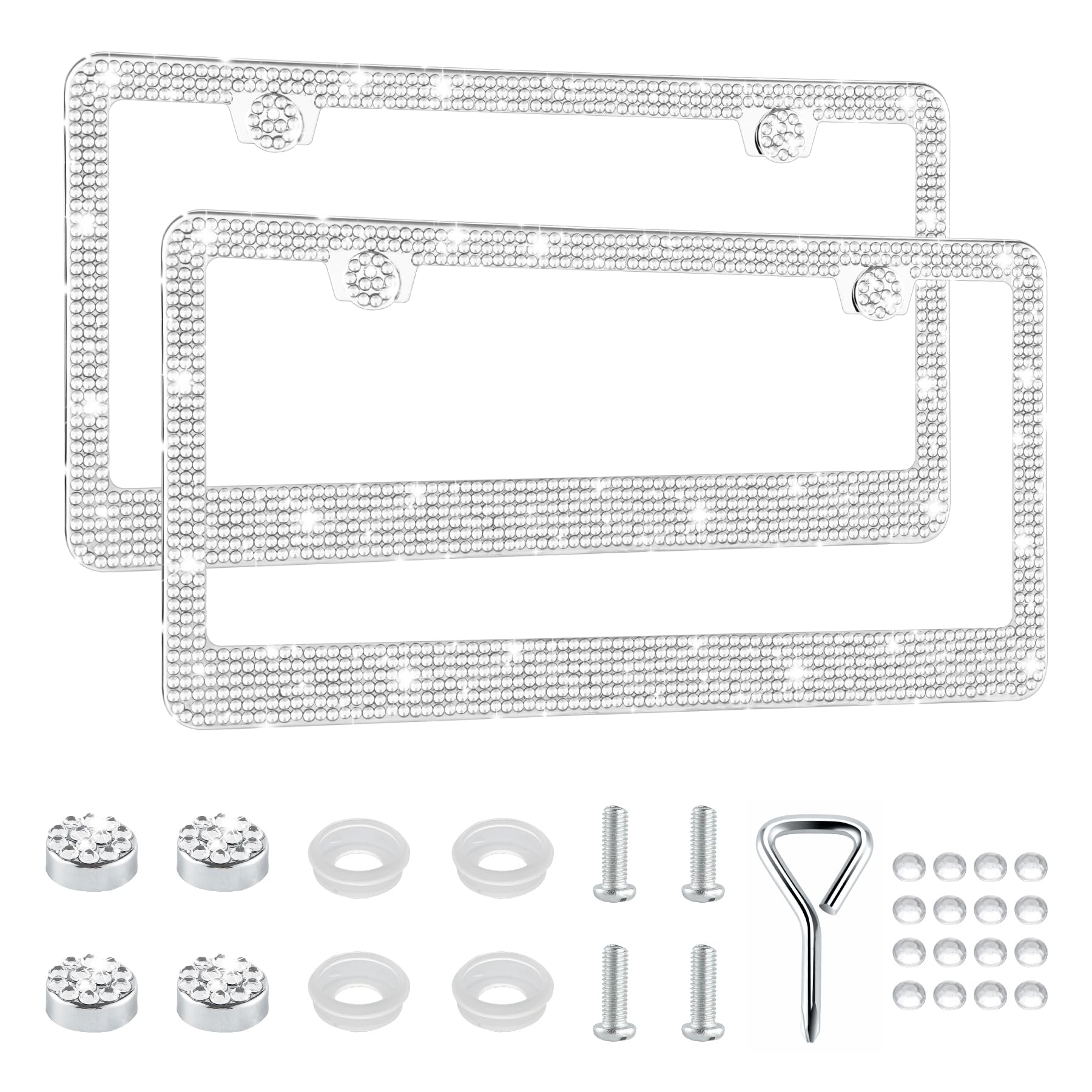 GaRhomxy Bling License Plate Frames for Women 2 Pack Handcrafted Sparkly Rhinestone Car Accessories Premium Stainless Steel Frame