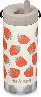 TKWide Insulated Bottle – Twist Cap, Steel Straw – Dishwasher – Strawberries 12 oz