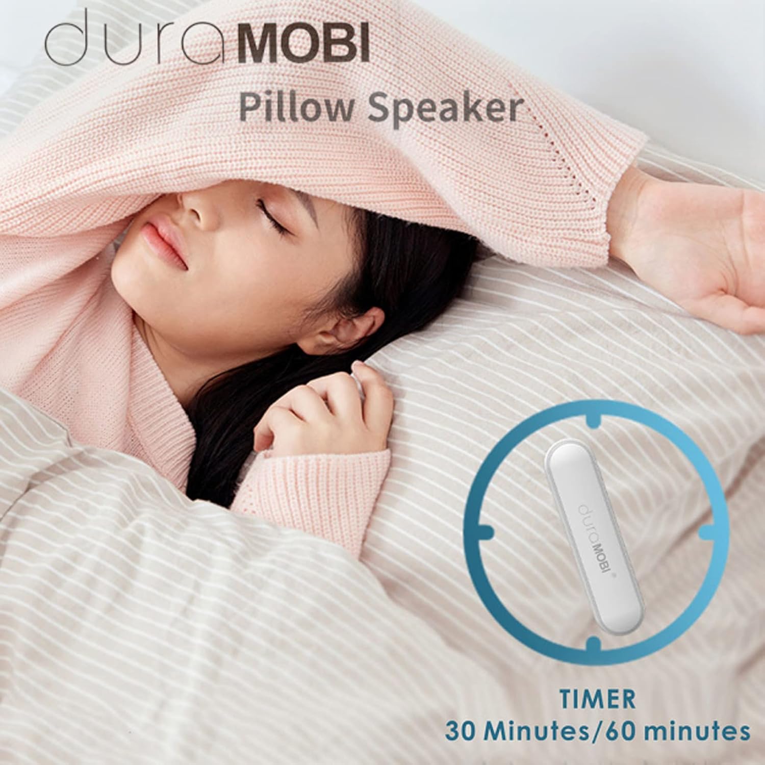 Image showing the pillow speaker with a timer icon indicating 30 and 60 minutes