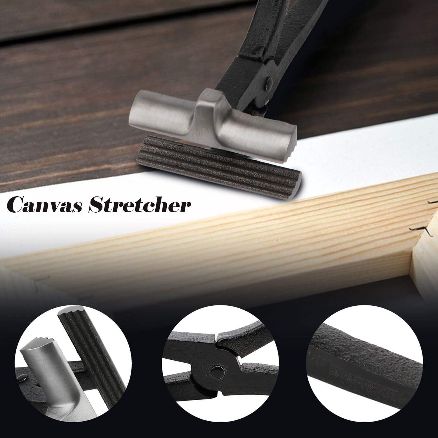 Canvas Stretcher Metal Canvas Plier for Stretching Canvas with Padded Spring Return Handle for Stretcher Bars Art Oil Framing Tool Dual Design with Hammer & Jaw Gripper