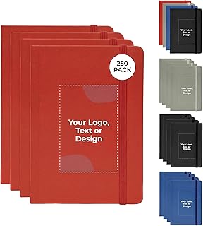 Personalized Notebook, Custom Journal with Logo and Text, Soft Cover, Lined pages, Pocket Notebook, 4.13 x 5.75 in, 250 Pack, Red, Office Supplies for Business, Corporate Gifts, Events