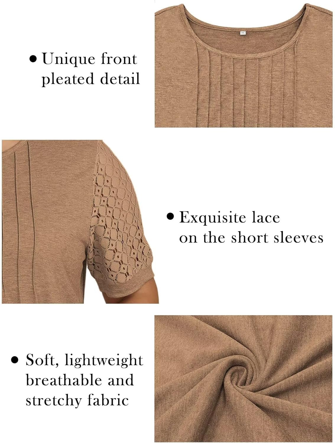 VISLILY Womens-Plus-Size-Summer-Tops Dressy Lace T Shirts Trendy Short Sleeve Blouses Flowy Pleated Crewneck Tunics XL-5XL - Image 4