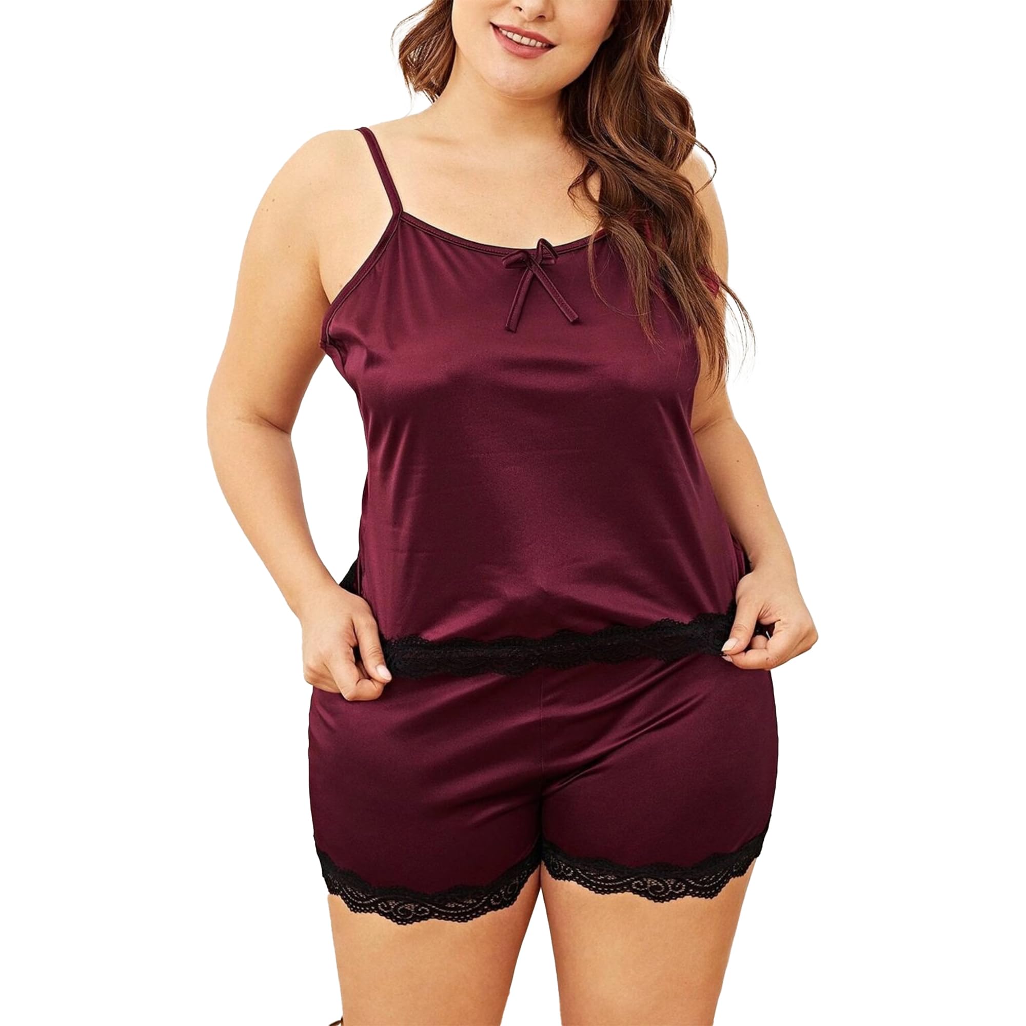 Satin Nightwear Set – Elegant Women's Cami and Shorts with Lace Trim for Luxurious Comfort and Stylish, Relaxing Evenings at Home-image-36