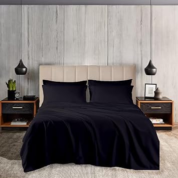 800 TC Egyptian Cotton Queen Size Sheet Set Soft and Breathable - 4 Piece Bed Sheet Sateen Weave for Soft and Silky Feel Fits 15" inch Deep Pocket Mattress Black