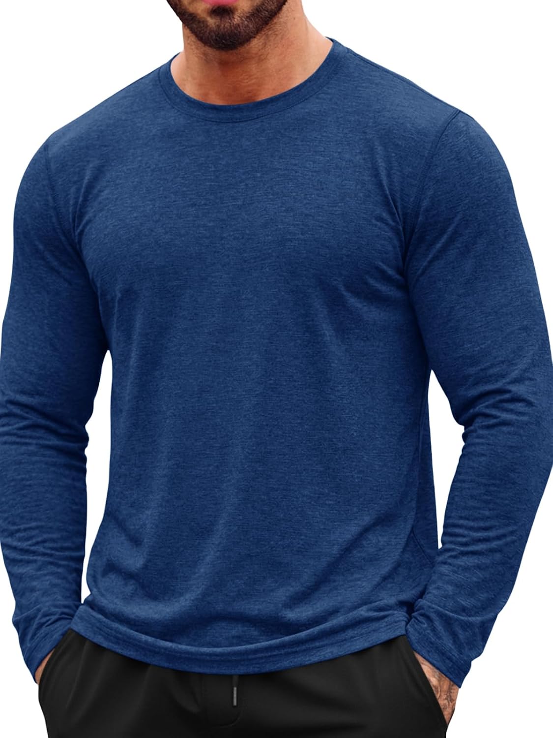 Aoysky Mens Long Sleeve Workout Shirts Moisture Wicking Running Gym Tops | Lightweight and Breathable Fabric, Athletic Hiking Training Shirts, Casual Crewneck, High Stretch