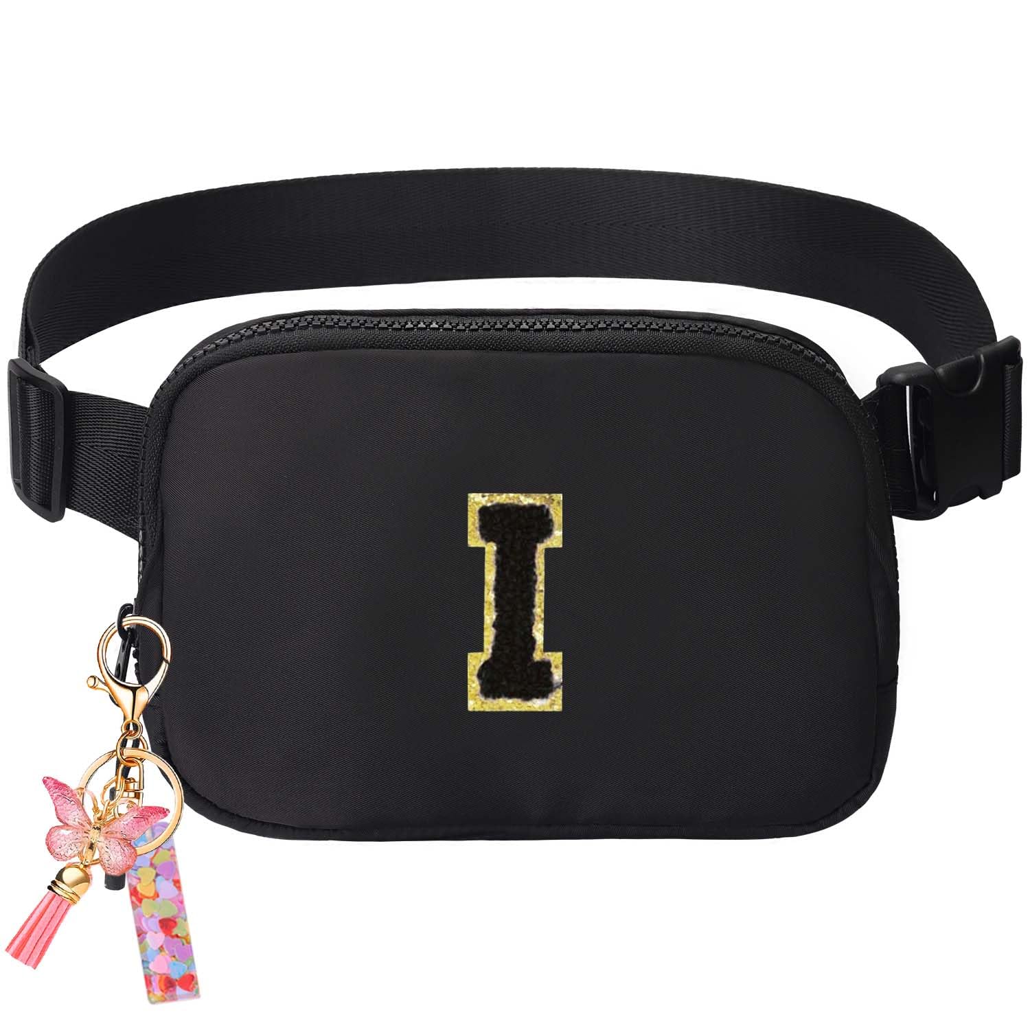 Belt Bag for Girls Gifts - Birthday Gifts for Teenager, Personalized Gifts for Mom Freind Sister Teacher, Graduation GiftsInitial Crossbody Bag Belt Bag for Women Black I
