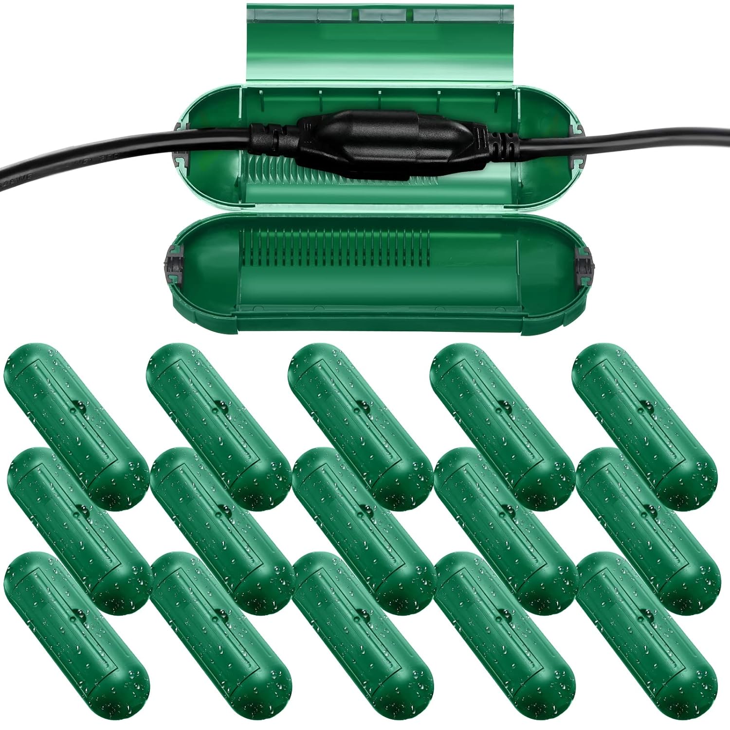 16 Pcs Outdoor Extension Cord Safety Cover Water Resistant Capsule Protector for Wire Holiday Lights Outlet Electrical Waterproof Weatherproof Plug Cover Cord Connectors Cover Connection Box(Green)