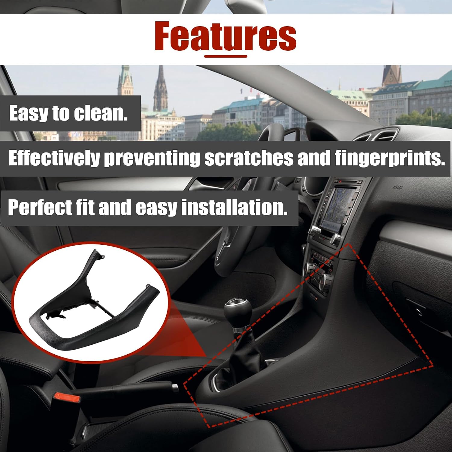 Center Console Cover Frame Shift Panel Cover Trim for VW Golf MK6 Golf R GTI Jetta Interior Accessories Replacement, Replaces 5K0863680 5K0863680B 5K0863680B81X EZC-VW-435, Black image 4