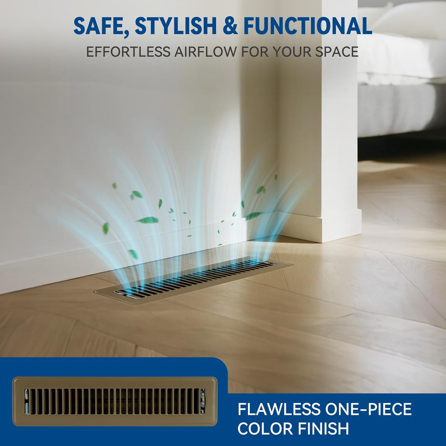 2" x 14" Floor Register Vent Covers 4-Pack, Walkable Powder-Coated Metal Vent Covers with Adjustable Airflow, Curved Safe Edges for Floor/Wall, Brown