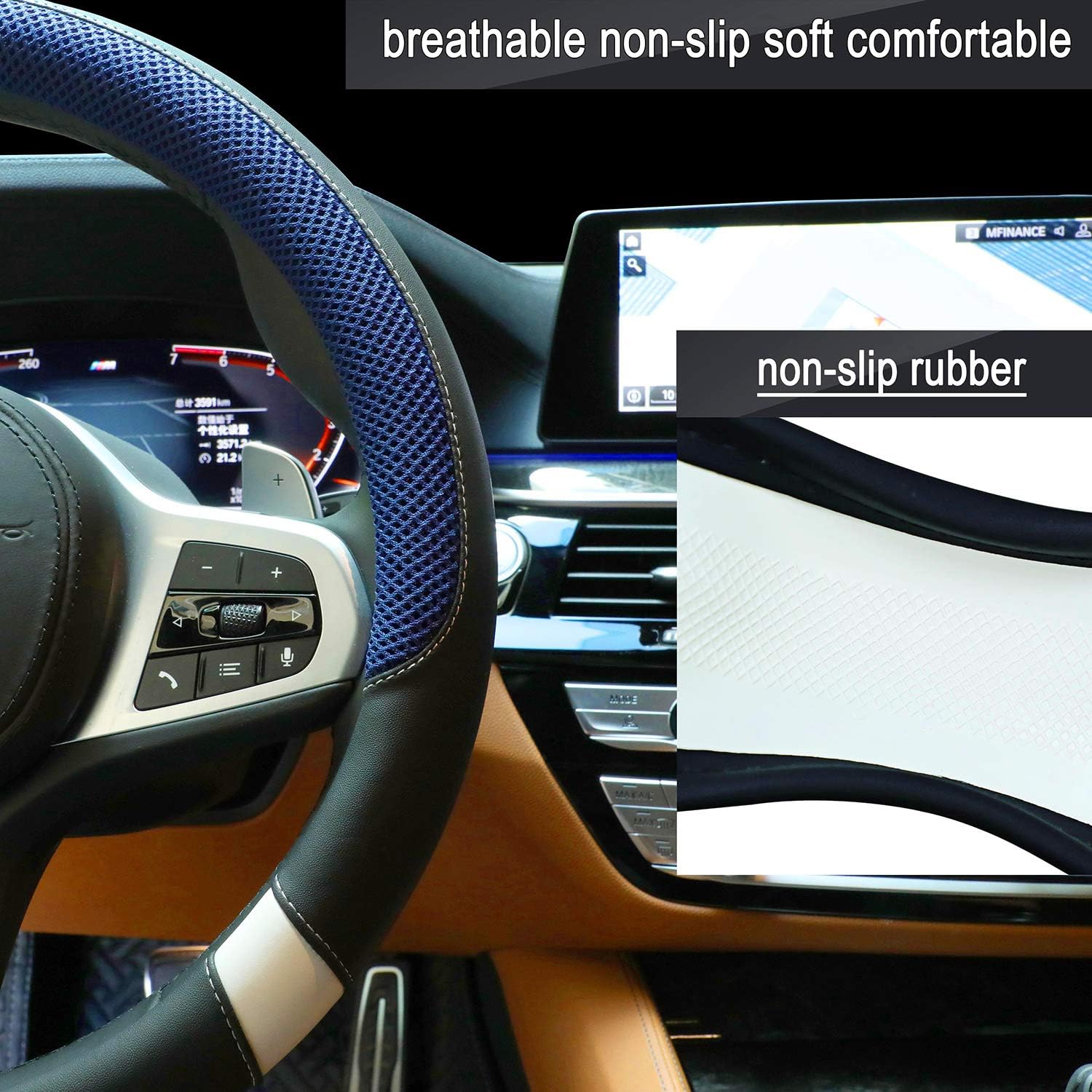 Steering Wheel Cover with Breathable Mesh Universal 15 inch Steering Wheel for Car Truck SUV (Blue)