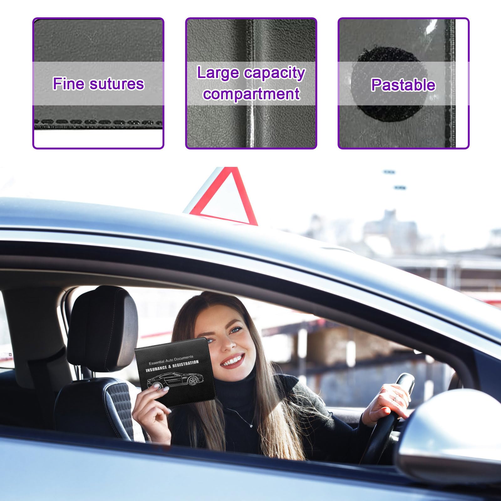 4 soportes para registro de automóvil y seguro, organizadores de guantera de vehículo con cierre para documento de licencia, soporte para cartera de papeleo esencial para automóvil, accesorios