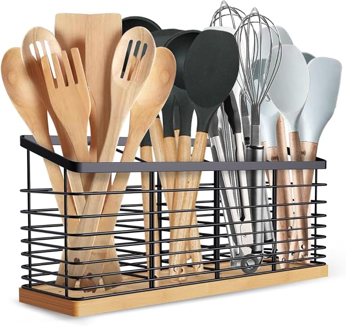 Suli Extra Large Kitchen Utensil Holder with 4 Compartments