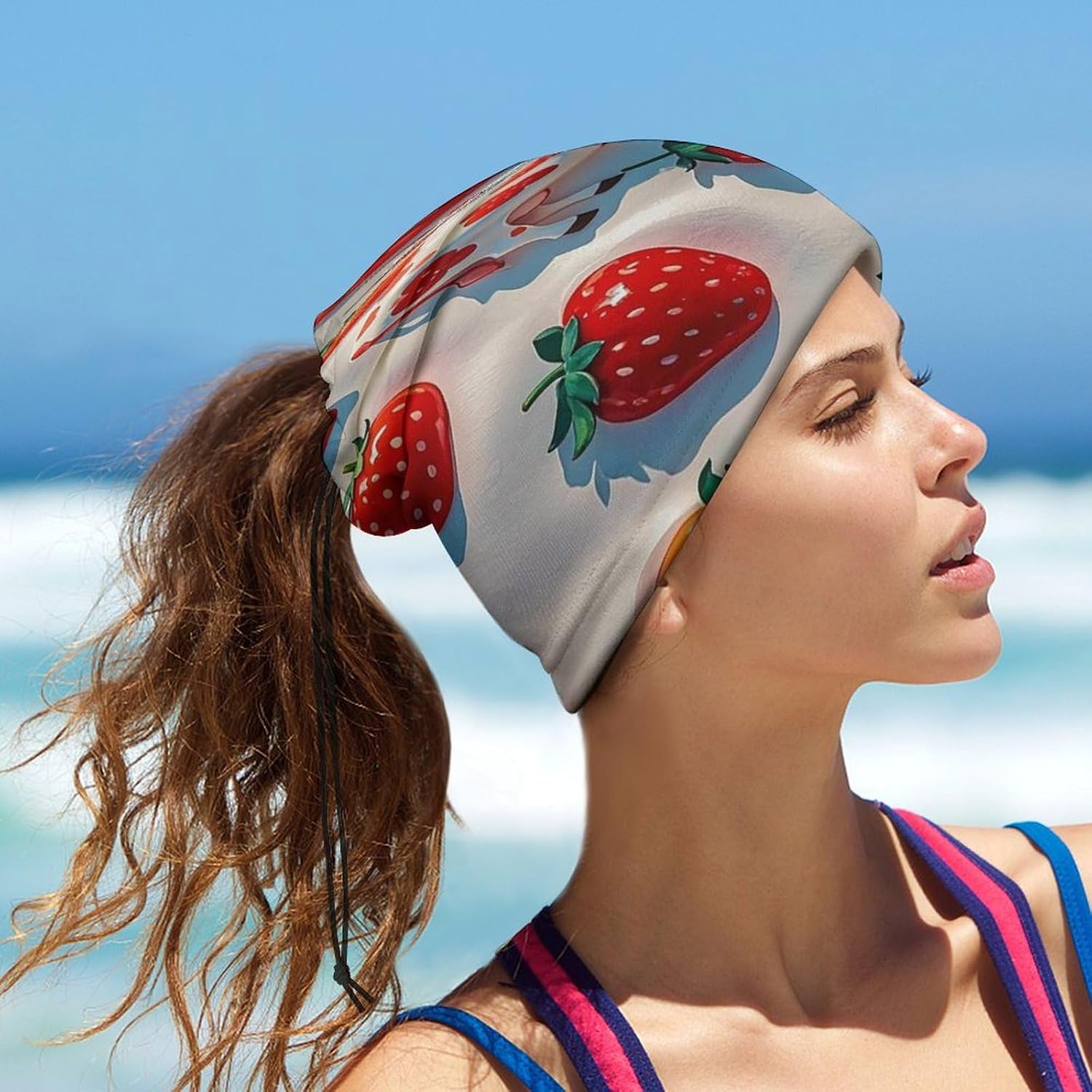 Neck Gaiter White Cow Strawberry Pattern Face Cover for Men Women Cold Weather Scarf Breathable Face Mask Wind-proof Balaclava Face Mask for Skiing Fishing Hiking Cycling