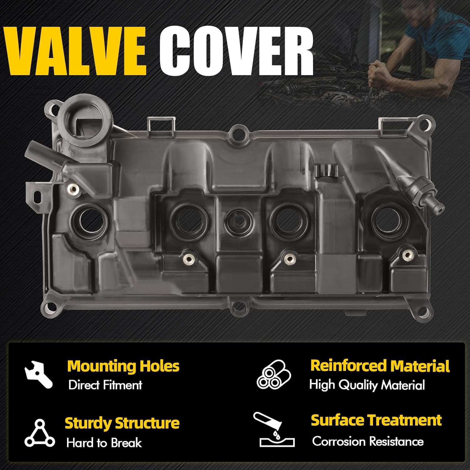 Upgrade Valve Cover Compatible with Nissan Juke 1.6L L4 2011 2012 2013 2014 2015 2016 2017 Gas Replace 13264-1KC1A