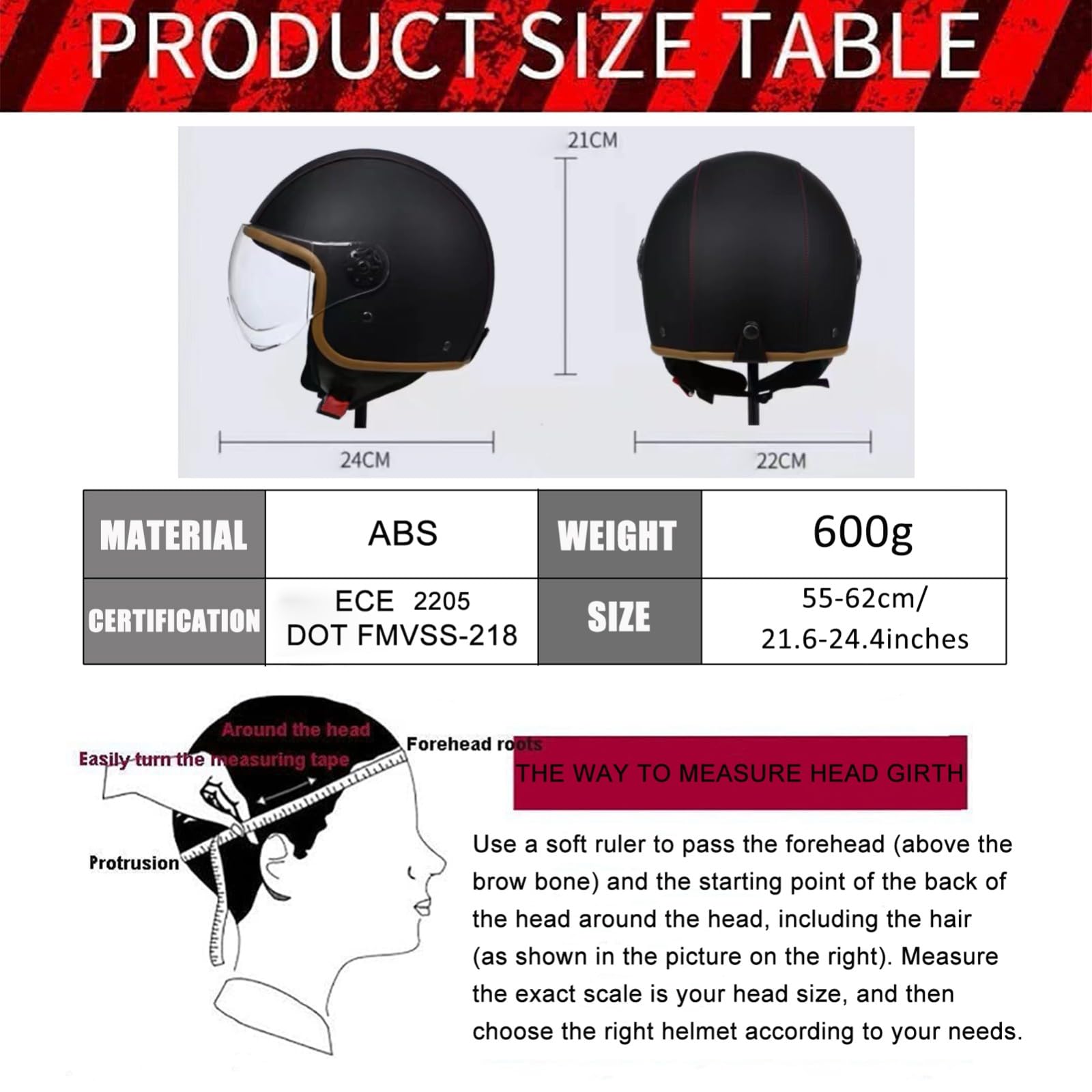 Casco Da Moto Aperto, Omologato DOT/ECE, Casco A Mezza Faccia In Stile Vintage Per Scooter, Ciclomotori E Cruiser, Casco 3/4 Per Adulti Uomini E Donne