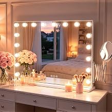 FENCHILIN Vanity Mirror with Lights 18 Bulbs & Extendable Magnify Mirror
