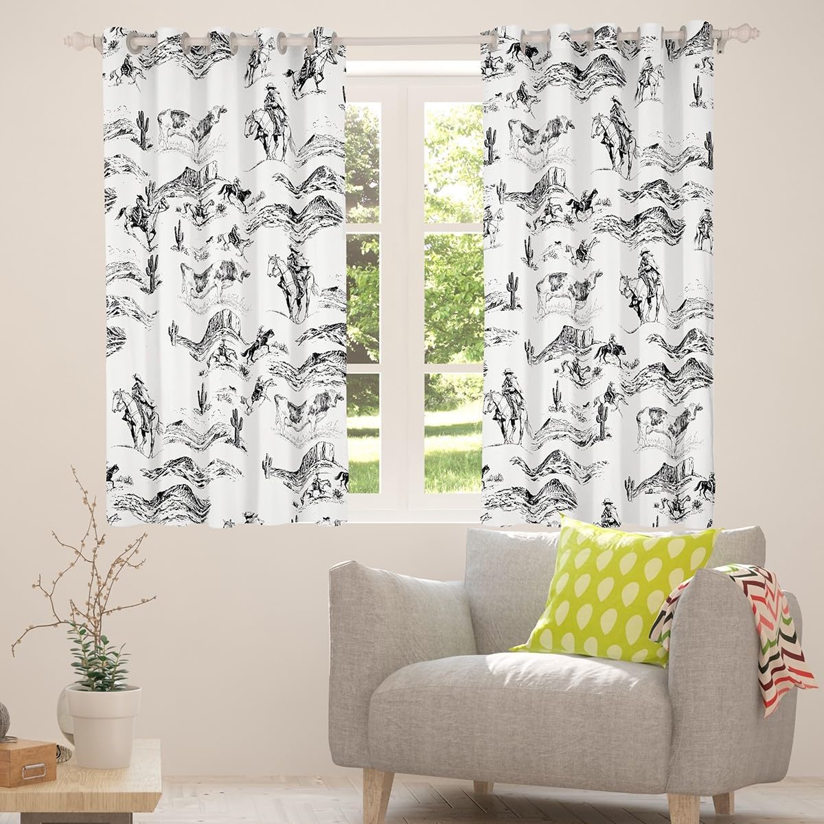 Feelyou Western Decor Curtains for Bedroom Living Room Kids Boys Girls Wild West Cowboy Blackout Curtains (2 Panels, 52 x 90 Inch) Rodeo Cowboy Style Darkening Dreapes Decor White Window Treatments