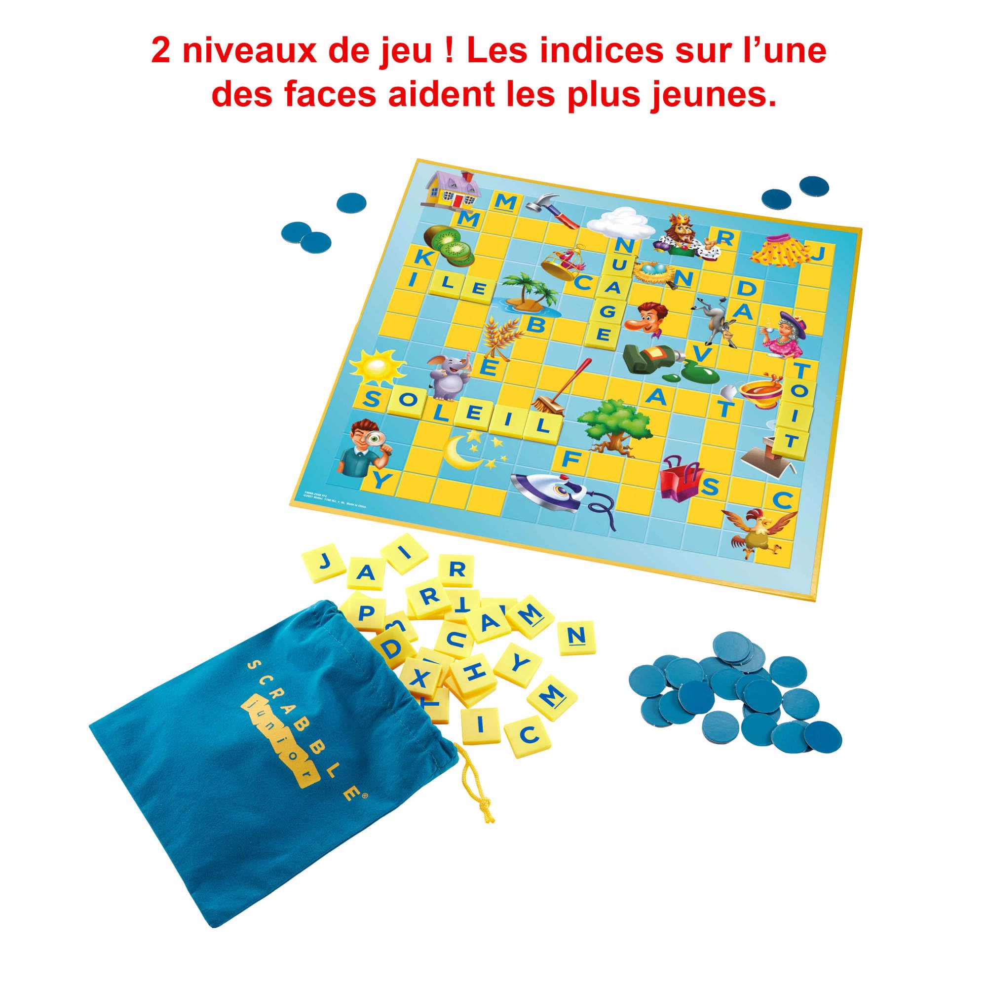 Mattel Games Scrabble Junior, Jeu de Société pour Enfant, dès 6 Ans, Jeu de Société Enfants avec de Lettres, Jeux Enfants dès 6 Ans, Version Française, Y9668