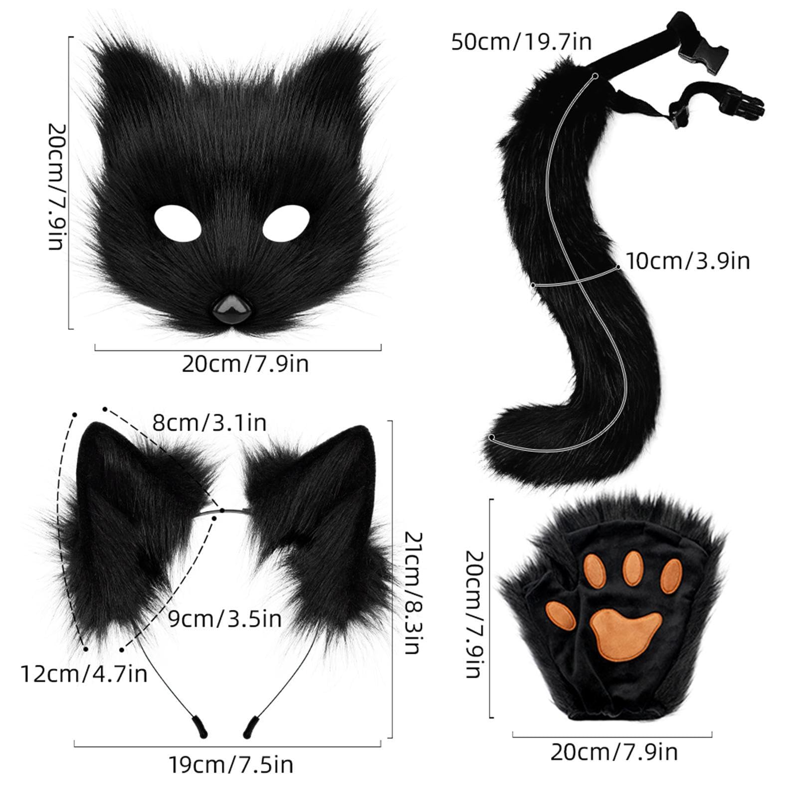 Maschera E Coda Da Therian, Bellissima Maschera Da Gatto Pelosa per Halloween, Feste, Vacanze, Compleanni