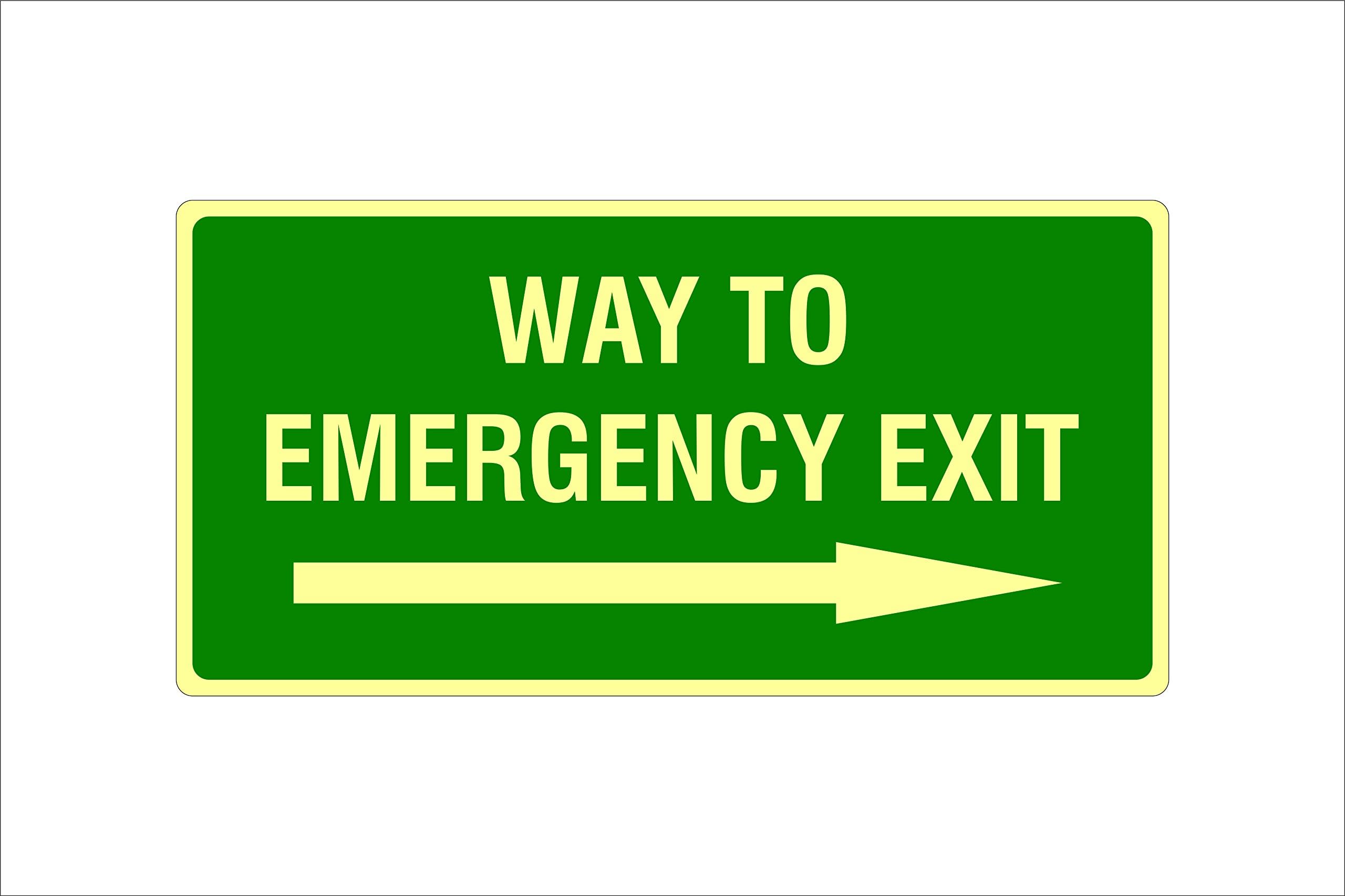 MINTKRAFT"WAY TO EMERGENCY EXIT" RIGHT ARROW Sign Foam Sheet, Glow in Dark, UV Vinyl, Self-Adhesive, Indoor and Outdoor Use, 6 inches x 12 inches